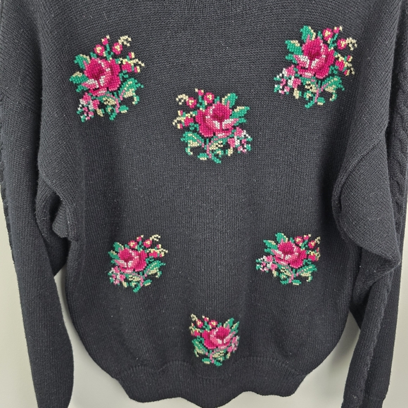 Vintage Chinawear Knit Sweater  Cross Stitch Rose Print Cottagecore  Size XL - Picture 2 of 9